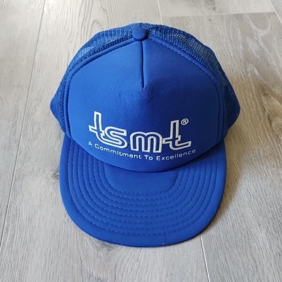 Vintage Trucker Hat TSMT Snapback Cap Blue White Tri State Motor Transit OSFA - Picture 2 of 11
